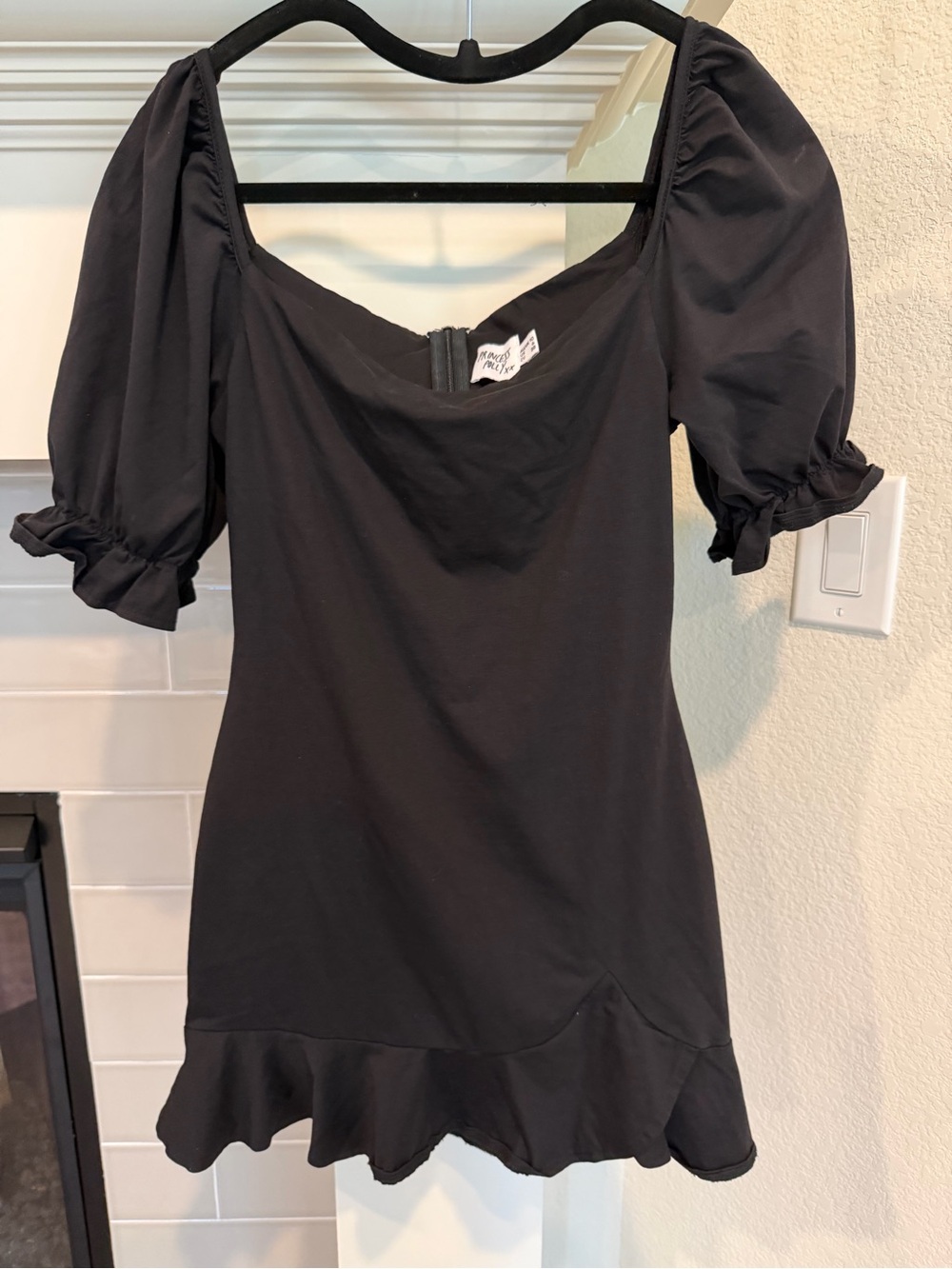Princess Polly Black Puff-Sleeve Ruffle-Hem Mini Dress
